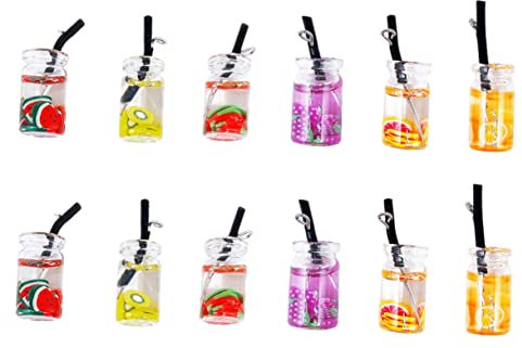 Lurrose 12pcs Mini Fruit Drink Bottle Charms Colorful Diy Jewelry Pendants for Earrings and Keychains Creative Craft Accessories for Handmade Random Color