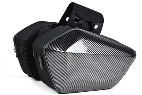 Motorrad Tasche Universelle Motorrad Satteltasche Reise Hartschalen Seitentasche Wasserdichter Helm Seitenkoffer Motorradgepäck(Carbon Fiber)