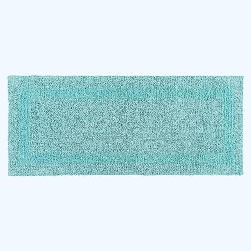 HOMESCAPES Long Bath Mat, Runner, Luxury 1600gsm Extra Soft 100% Cotton, Reversible Bathroom Mats Non-Slip, Washable, Super Absorbent, Quick-Dry, Aqua Blue Large Bathroom Rug, 40 x 100 cm