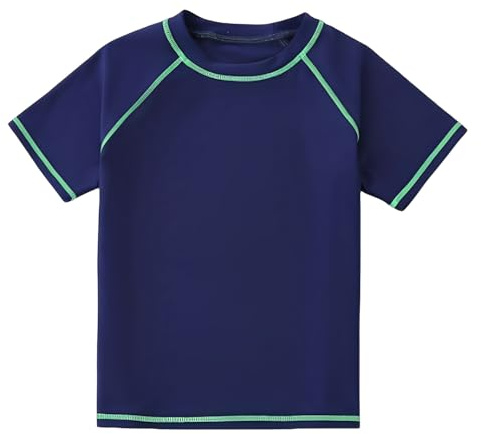 LYZOURBB Boys UPF50+ Rash Guard Shirt Short Sleeve Swim Shirts 4-11Y Navy