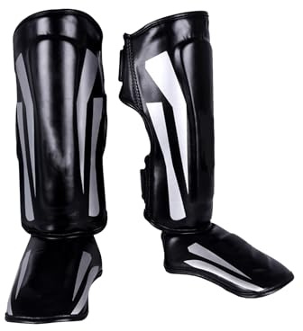 Protège-Tibias de Kickboxing, Muay Thai D’entraînement Protection Jambe Protège-Tibias de Muay Thai Protège-Jambes Réglables avec Protection du Cou De Pied Équipement d'Entraînement (M)
