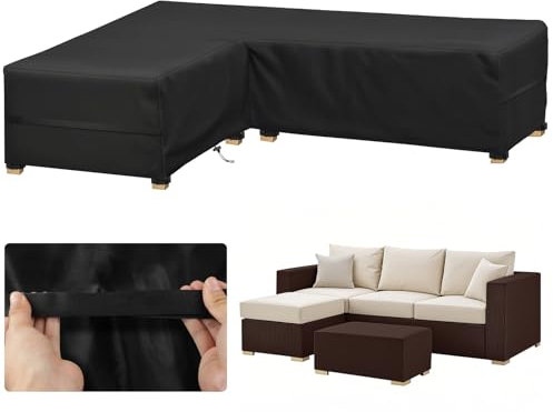LUSCHEER Garden L-Shape Furniture Cover Waterproof, 210D Heavy Duty Oxford Fabric Outdoor Rattan Corner Sofa Cover with Waterproof Tape, 210x260x87cm
