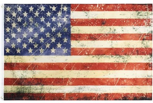 Lipfer Bandiera Americana Americana in Stile Vintage Macchiata di tè, 3x5 Piedi, Stelle Ricamate in Poliestere E Strisce Cucite, Vecchie Bandiere USA Anticate