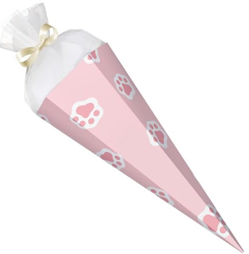 GRAVURZEILE - Bedruckte Schultüte - Muster Katzenpfote - Rohling mit versch. Motiven zum basteln - Geschenk zur Einschulung - Sechseckige Zuckertüte für Jungen & Mädchen - 61 cm mit Tüll-Verschluss