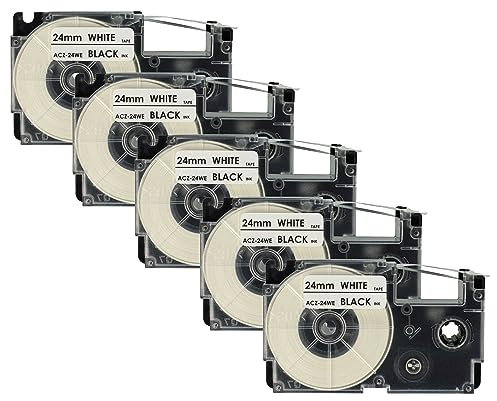 vhbw 5x Schriftband-Kassette Ersatz für Casio XR-24WE | XR-24WE1 für Etiketten-Drucker 8m x 24mm Schwarz auf Weiß