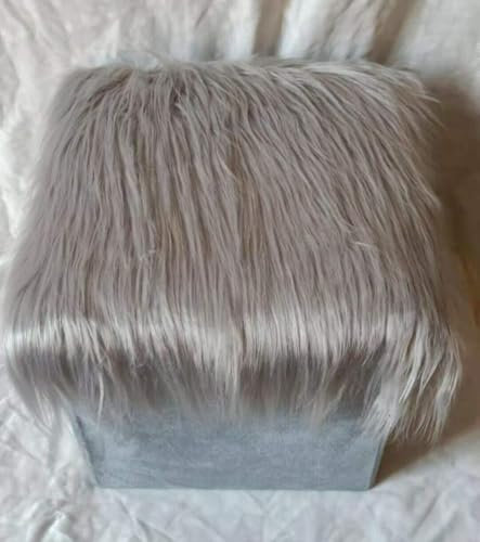 onestopbuys Ottoman Box Repose-pieds en fausse fourrure Argenté 35 x 35 x 35 cm