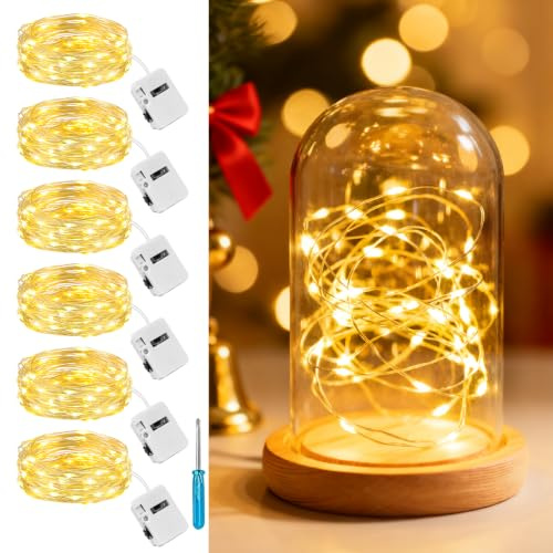 litogo 6 Pack Fairy Lights Battery Operated, 3 Modes Small String Lights | IP65 Waterproof Silver Wire, 2M 20LED Mini Battery Christmas Light for Jars Party Indoor Outdoor Home Decorations, Warm White