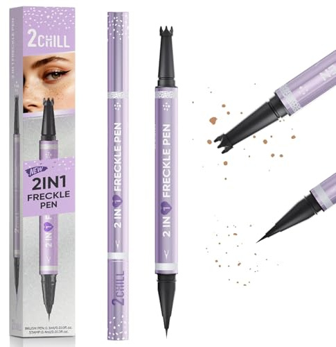 2CHILL Wasserdichter 2 in 1 Freckles Pen, Langanhaltender Sommersprossen Stift, Freckle Stamp mit Zwei Spitzen und Augenbrauenstift, Einfaches, Natürliches Make-Up für Alle Hauttypen (02 Braun)