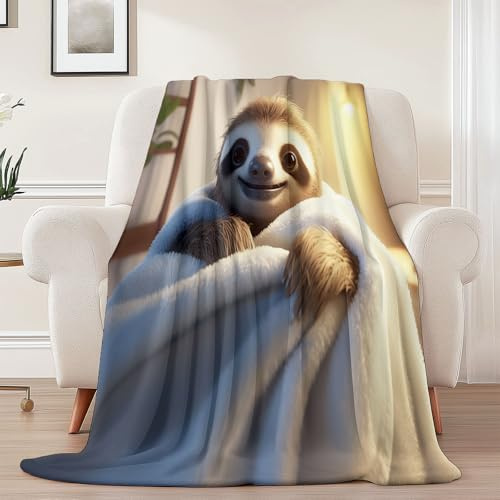 Warme Kuscheldecke Flanell Faultier Decke, 150 x 200 cm Niedliches Tier Faultier Drucken Sofadecke Weiche - Flauschige Wolldecken Tagesdecke Wohndecke Für Erwachsene & Kinder Dekor Grau