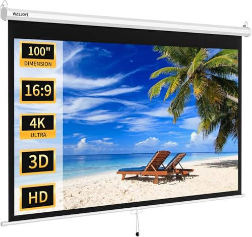 100 Écran de Projection Manuel, Projector Screen Enroulable-236*8.4*6.9cm | Toile Videoprojecteur Rétractable avec Verrouillage Automatique, Hauteur d'Ecran réglable, Lunette Noire Masquée