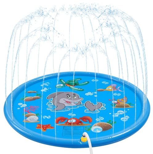 CLIUNT Splash Pad for Kids, 68/170CM Splash Water Play Mat, Foldable Outdoor Sprinkler Play Mat, Sprinkle Splash Water Pad Toys, for Kids Pet Pool Water Toy for Summer Garden Beach Backyard