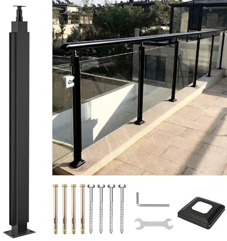 Palo per ringhiera in vetro pesante da 33,5/41,3 pollici in acciaio inox nero montato a pavimento per balcone del patio, recinzione della piscina, palo per ringhiera per scale con fessure esterne