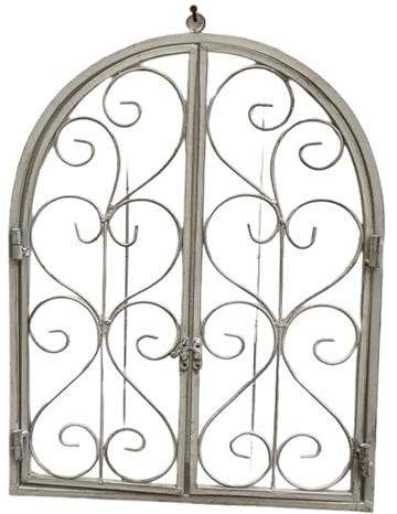 Dekorativer Eisen Bogenfensterrahmen zum Aufhängen an der Wand, Vintage Stile, Metallkunst für Innen und Außenbereiche für Zuhause und Innenhöfe. Akzentuierte Wanddekoration mit Bogenfensterrahmen