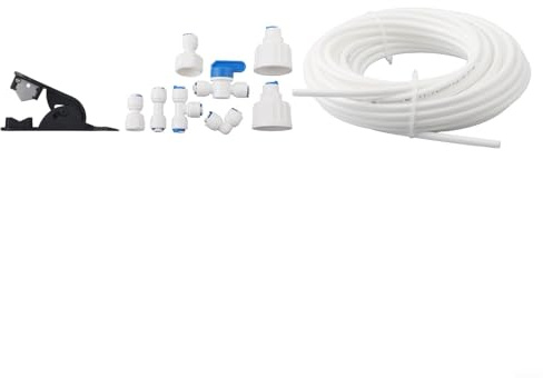 Glomc 15 m Kühlschrank-Wasserschlauch und Anschluss-Set, Wasserleitung passend für Doppel-Kühlschränke, Eismaschinen, Wasserspender, weiß (15 m)