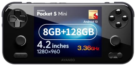 AYANEO Pocket S Mini Retro Gaming Handheld con Snapdragon G3x Gen 2, pantalla LCD de 1280x960, joysticks de efecto Hall, chasis CNC totalmente metálico para emulación de juegos clásicos (negro, 8 GB +