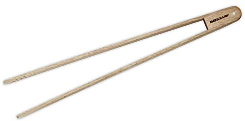 FACKELMANN Pinza Cocina Madera para asar y freír carne, pescado y verduras, Pinza para Ensalada y Servir, Tenazas de madera de haya, no raya, antideslizante,color natural, 32x4,5cm, 1ud
