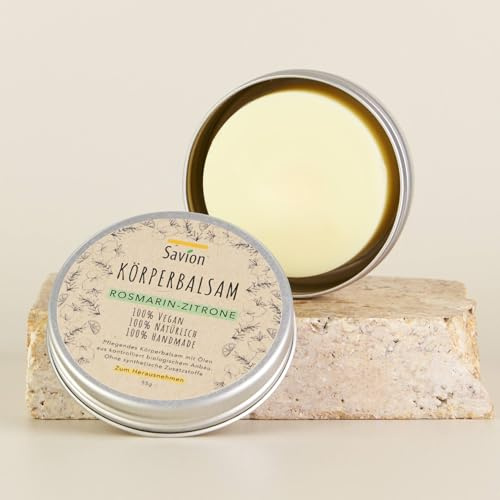 Savion Naturkosmetik | Körperbalsam Rosmarin-Zitrone | Bio-Shea & Kakaobutter | Belebend & Pflegend | Made in Germany