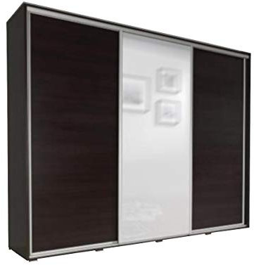 Kleiderschrank mit Spiegel Schrank Garderobe Dreitürenschrank Schwebetürenschrank Schwebetüren 3-Türig MONACO (Wenge)