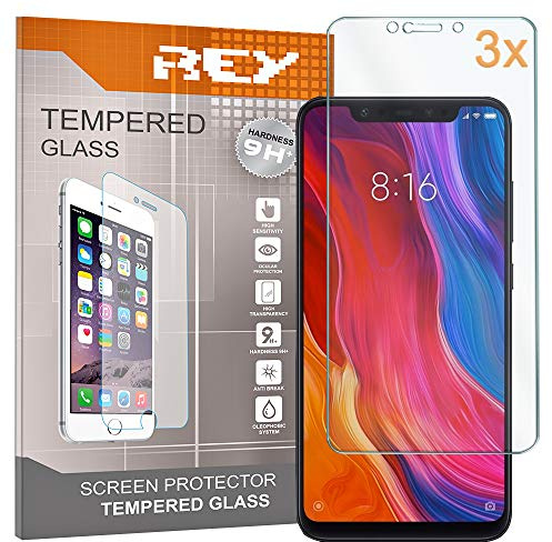 REY 3X Protector de Pantalla para XIAOMI MI 8 / MI 8 Pro, Cristal Vidrio Templado Premium