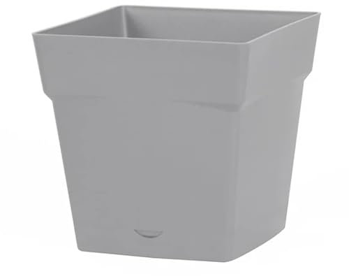 EDA Plastiques - Pot de Fleur - Pot de Fleur Toscane avec Soucoupe 24,8x24,8x24cm carré - 10 L - Gris Béton
