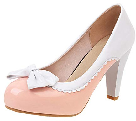 MISSUIT Damen Plateau High Heels Lack Pumps Blockabsatz Schleife Geschlossen Rockabilly Schuhe