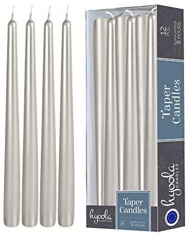 Hyoola Stabkerzen - 25 cm Metallisch Titan, Tropffreie Tafelkerzen - Kerzen Lange Brenndauer 8 Stunden - 12er Pack