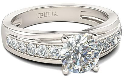 Jeulia Kanal Einstellung Rundschliff Sterling Silber Ring Zirkonia CZ Ewigkeit Verlobung Hochzeitstag Diamant Band Ringe (50 (15.7))