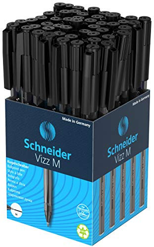 Schneider 102201 Vizz Kugelschreiber (für leichtes und schnelles Schreiben, Schaft in Schreibfarbe, Strichbreite M) 50 Stück, Schwarz