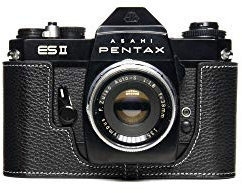 Case for Pentax ES II Camera, Zakao Handmade Genuine Real Leather Half Camera Case Bag Cover for Pentax ES II Film Camera with Hand Strap (Black)