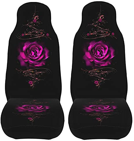 Phelika Coprisedili anteriori per auto, 2 pezzi, con rose viola, compatibili con la maggior parte delle auto, berlina, SUV, furgoni