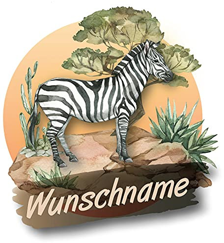 Samunshi® Zebra Wandtattoo Türschild mit Name personalisierbar Kinderzimmer Türaufkleber Baby Wandaufkleber 90 x 90cm Zebra
