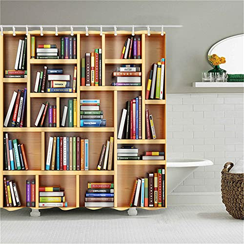 3D Duschvorhang Bücherregal Muster Waschbar Badewanne Vorhang 12 C-förmigen Kunststoffhaken Wasserdicht duschvorhänge , für Badewanne und Bathroom Dekoration-240x200cm