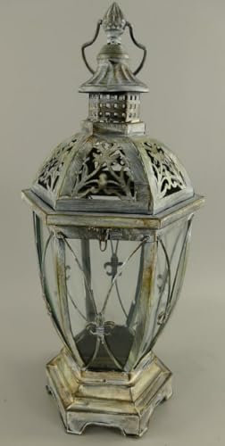 Casa Padrino Jugendstil Laterne Antik Silber 25 x 25 x H. 58 cm - Metall Tischlaterne mit Tragegriff - Barock & Jugendstil Deko Accessoires