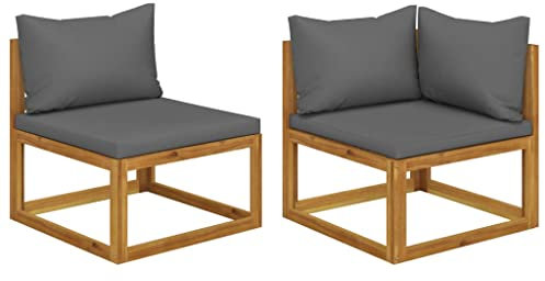 vidaXL Akazienholz Massiv Sofa Set 2-TLG. mit dunkelgrauen Kissen Gartensofa Lounge Sitzgruppe Gartenmöbel Sitzgarnitur Gartenset Ecksofa Mittelsofa