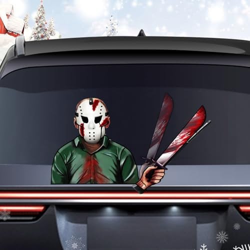 Nouiroy Halloween Rear Wiper Stickers, Funny Masked Man Wiper Decals 3D Reusable Funny Vinyl Decals Waterproof Rear Window Wiper Car Decor Stickers Tags for SUV Wiper Blade