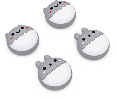 playvital Rabbit & Squirrel Cute Thumb Grip Caps for PS5/4 Controller, Silicone Analog Stick Caps Cover for Xbox Series X/S, Thumbstick Caps for Switch Pro Controller - Light Gray