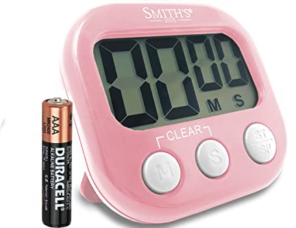 Smith’s® Digital Kitchen Timer - Pink | Large Countdown Clock | Battery Included | Loud Alarm | Big Digits | Magnetic, Kickstand & Hanging Hole | Very Easy To Use | 1 Year Guarantee