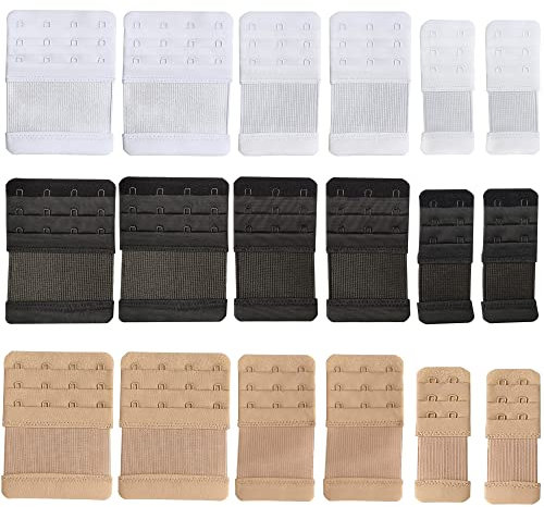 VENGABY 18 Stück BH Verlängerung 2 3 4 Haken,Damen BH-Erweiterung, BH Verschluss, 2 Haken 3-Reihig, 3 Haken 3-Reihig, 4 Haken 3-Reihig BH-Extender, Weichen Bequemen Elastischen, Hautfarbe Weiß Schwarz