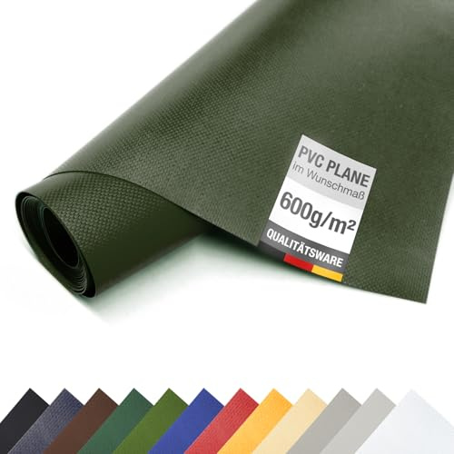 ANKO PLANEN PVC LKW Plane 600 g/m² Meterware – schwere Industrie Abdeckplane mit verstärktem Gewebe, hochwertig matt (Olivgrün, 3m x 1m)