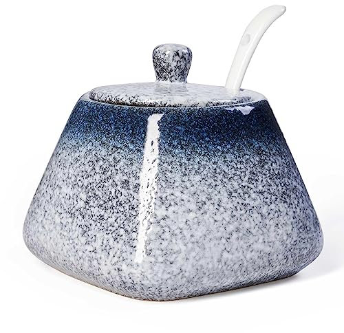 mehrido Zuccheriera in ceramica con coperchio e cucchiaio, 430 ml, in porcellana, per bar, casa e cucina, elegante contenitore per zucchero, sale e condimenti
