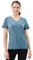 Merino Protect 100% Merino Shirt Damen Kurzarm V-Ausschnitt Geruchsabweisendes T-Shirt Merinowolle Unterwäsche Komfort Merino Wolle Tshirt Unterhemd (Blaugraue Streifen,Groß)