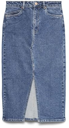 VERO MODA Gonna in Denim Lunghezza al Polpaccio con Spacco 5 Tasche Maxi Skirt, Colore:Blu, Taglia:L