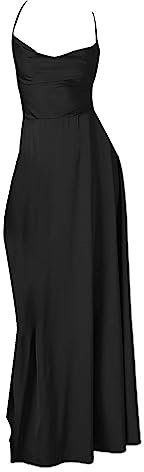 Generic - Damen Abendkleid Lang, Elegant, Ballkleid mit Spaghetti-Träger, Maxi, Langes Kleider mit Schlitz, Maxikleid, Slim Fit, Einfarbig, Schlitzkleid, Ballkleider, Cocktailkleid - Schwarz, S