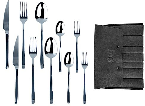 silwy® Reisebesteck Vorteils-Set aus Edelstahl (11-teilig bestehend aus Messern, Gabeln, Löffeln, Teelöffeln, Kuchengabeln, Etui) - kompaktes System - perfekt für Camping, Caravaning und Boating