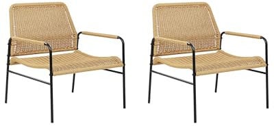 Beliani 2er-Set Gartenstühle aus modernem Rattan, schwarzer Metallrahmen Natur Prasimo