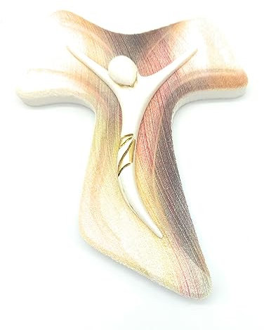 OVUNQUE PROTEGGIMI Tau-Kreuz-Wandhalterung in Steinoptik mit stilisiertem Christus – modernes Wandkreuz (groß)