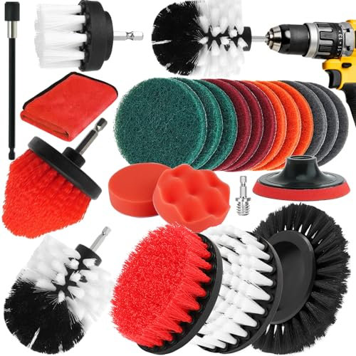 ZLPBAO 23 Stück Bürstenaufsatz Bohrmaschine Set, Bürstenaufsatz Akkuschrauber, Leistungsstarke Bohrbürste Reinigungsbürste für Felgen/Fliesen/Küche/Böden/Auto/Badewanne, Blau, Drill Brush Set