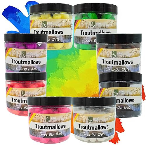 Zite Fishing Trout Mallows Forellenköder - Hochfängiger Forellenteig auftreibend - Troutmallows Starke Aromen & Leuchtende Farben, 40g Dose, Forellen Köder für Grundmontage (8er Mixbundle)