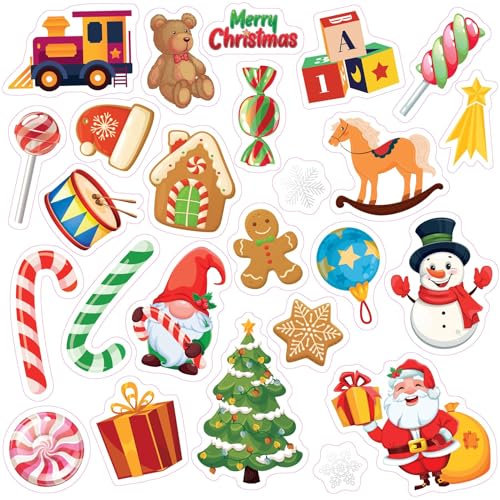 WALPLUS Gel-Aufkleber, selbstklebend, für Fenster, Deko-Fensterbild, wiederverwendbar, entfernbar, für Acrylglas, Spiegel, Weihnachten, festlich, 28 Stück