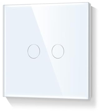 LIAONFOY Interrupteur tactile 2 voies - Panneau en verre - Interrupteur tactile - Blanc - Avec cadre en verre - 110-240 V - 86 mm - Ligne neutre requise